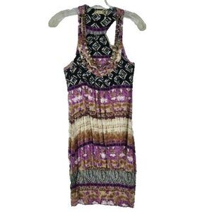 Vintage Guess Women Racerback Tank Top XS Purple Brown Abstract Studded Beach
